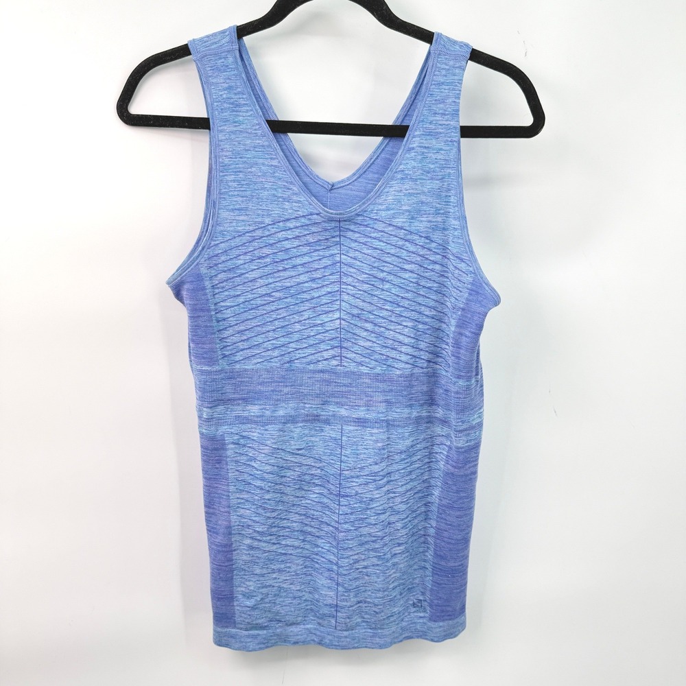 Salomon Seamless‎ Tank Top Women L Blue Textured Sporty Yoga Activewear Gorpcore